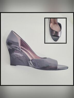Ann Taylor Champagne Patent Peep-Toe Wedge Heels